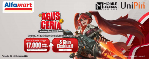 BONUS SPESIAL hingga 17Ribu UniPin Credits dan 8 SKIN GRATIS! Top Up MLBB Pakai Voucher UniPin dari Alfamart!